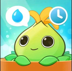 A cartoon of a plant with a thinking bubble of drop of water on the left hand side and a clock on the right hand side.